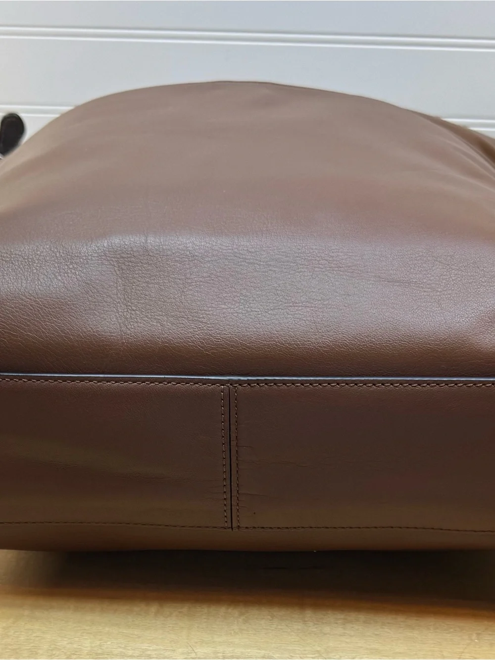 Coach Graham Brown Leather Laptop Messenger Bag Tote with Black Handles Strap.